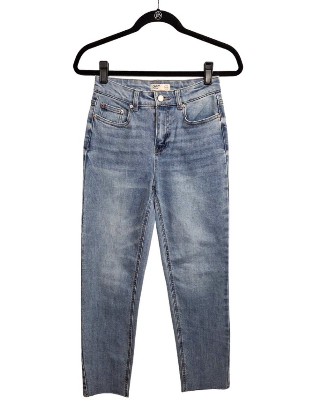OAT NEW YORK Light Wash Jeans Slim Straight Denim Raw Hem FLAWED 0/25